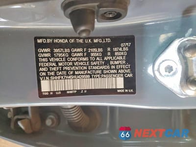 Zdjęcie 12 z 12 samochodu: 2017 HONDA CIVIC SPORT VIN:SHHFK7H45HU429599 - miniatura