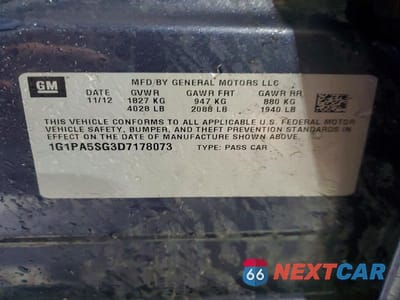 Zdjęcie 12 z 12 samochodu: 2013 CHEVROLET CRUZE LS VIN:1G1PA5SG3D7178073 - miniatura