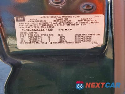 Zdjęcie 14 z 14 samochodu: 2003 CHEVROLET TAHOE C1500 VIN:1GNEC13ZX3J274129 - miniatura
