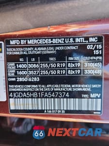 Zdjęcie 13 z 13 samochodu: 2015 MERCEDES-BENZ ML 350 4MATIC VIN:4JGDA5HB1FA547374 - miniatura