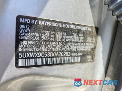 Zdjęcie 13 z 13 samochodu: 2013 BMW X3 XDRIVE28I VIN:5UXWX9C53D0A20283 - miniatura