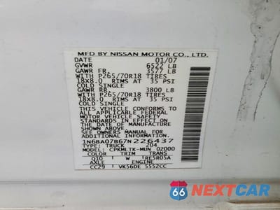 Zdjęcie 12 z 12 samochodu: 2007 NISS TITAN VIN:1N6BA07B67N226437 - miniatura