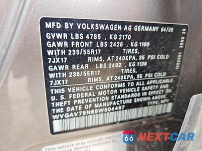 Zdjęcie 13 z 13 samochodu: 2009 VOLKSWAGEN TIGUAN S VIN:WVGAV75N89W004497 - miniatura
