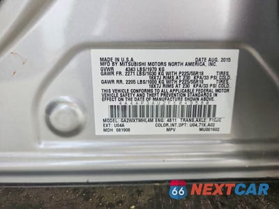 Zdjęcie 13 z 13 samochodu: 2015 MITSUBISHI OUTLANDER SPORT ES VIN:4A4AP3AU2FE049580 - miniatura