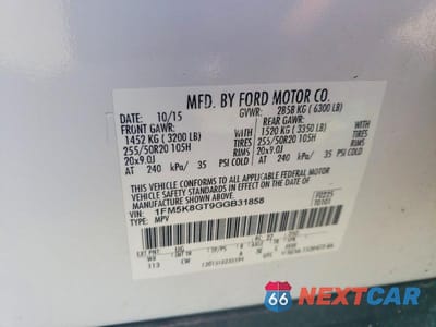 Zdjęcie 13 z 13 samochodu: 2016 FORD EXPLORER SPORT VIN:1FM5K8GT9GGB31858 - miniatura