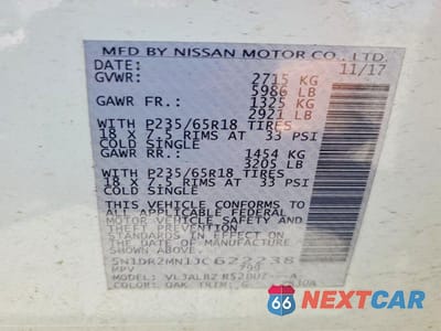 Zdjęcie 13 z 13 samochodu: 2018 NISSAN PATHFINDER S VIN:5N1DR2MN1JC622238 - miniatura