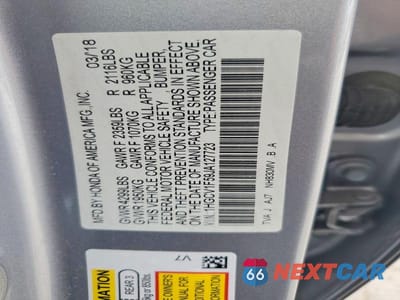 Zdjęcie 12 z 12 samochodu: 2018 HONDA ACCORD EXL VIN:1HGCV1F59JA127723 - miniatura