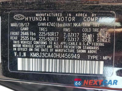 Zdjęcie 13 z 13 samochodu: 2017 HYUNDAI TUCSON SE PLUS VIN:KM8J3CA40HU456949 - miniatura