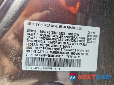 Zdjęcie 14 z 14 samochodu: 2018 HONDA PILOT TOURING VIN:5FNYF6H96JB048337 - miniatura