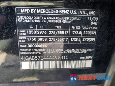 Zdjęcie 13 z 13 samochodu: 2004 MERCEDES-BENZ ML 350 VIN:4JGAB57E44A492315 - miniatura