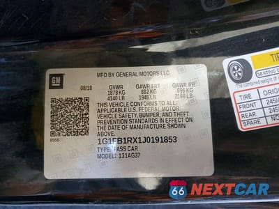Zdjęcie 12 z 12 samochodu: 2018 CHEVROLET CAMARO LT VIN:1G1FB1RX1J0191853 - miniatura