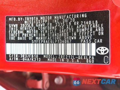Zdjęcie 12 z 12 samochodu: 2020 TOYOTA COROLLA LE VIN:5YFEPRAE6LP134067 - miniatura