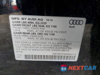 Zdjęcie 12 z 12 samochodu: 2015 AUDI Q3 VIN:WA1EFCFS5FR004722 - miniatura
