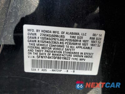 Zdjęcie 13 z 13 samochodu: 2015 HONDA PILOT EXLN VIN:5FNYF4H70FB019622 - miniatura