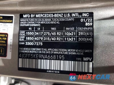 Zdjęcie 13 z 13 samochodu: 2022 MERCEDES-BENZ GLS 450 4MATIC VIN:4JGFF5KE9NA668195 - miniatura