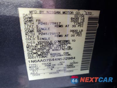 Zdjęcie 13 z 13 samochodu: 2004 NISSAN TITAN XE VIN:1N6AA07B44N522984 - miniatura