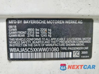 Zdjęcie 13 z 13 samochodu: 2019 BMW 530 I VIN:WBAJA5C5XKWW01080 - miniatura
