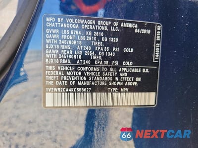 Zdjęcie 13 z 13 samochodu: 2019 VOLKSWAGEN ATLAS SE VIN:1V2WR2CA4KC558627 - miniatura