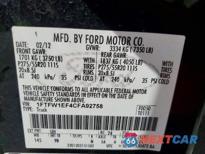 Zdjęcie 12 z 12 samochodu: 2012 FORD F150 SUPERCREW VIN:1FTFW1EF4CFA92758 - miniatura