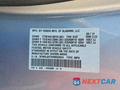 Zdjęcie 13 z 13 samochodu: 2019 HONDA ODYSSEY EXL VIN:5FNRL6H7XKB033644 - miniatura