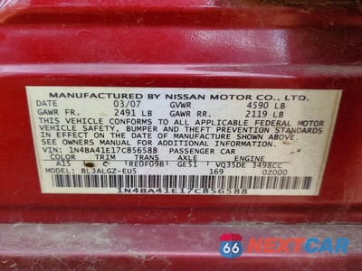 Zdjęcie 12 z 12 samochodu: 2007 NISSAN MAXIMA 3.5 SE VIN:1N4BA41E17C856588 - miniatura