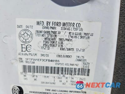 Zdjęcie 12 z 12 samochodu: 2012 FORD F150 SUPERCREW VIN:1FTFW1EF3CFB48186 - miniatura