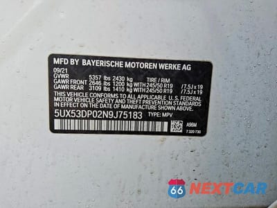 Zdjęcie 13 z 13 samochodu: 2022 BMW X3 XDRIVE30I VIN:5UX53DP02N9J75183 - miniatura