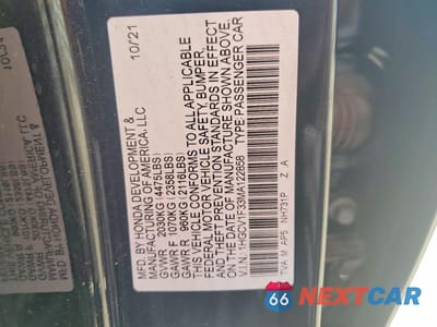 Zdjęcie 12 z 12 samochodu: 2021 HONDA ACCORD SPORT VIN:1HGCV1F33MA122858 - miniatura