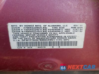 Zdjęcie 12 z 12 samochodu: 2011 HONDA PILOT EXL VIN:5FNYF3H67BB044951 - miniatura