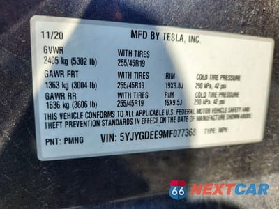 Zdjęcie 13 z 13 samochodu: 2021 TESLA MODEL Y VIN:5YJYGDEE9MF077368 - miniatura