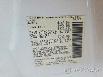 Zdjęcie 14 z 14 samochodu: 2021 NISSAN NV 2500 DELIVERY VAN VIN:1N6BF0LY7MN805539 - miniatura