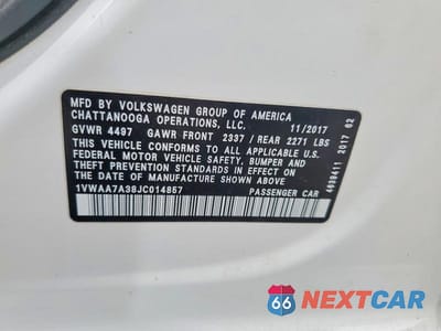 Zdjęcie 12 z 12 samochodu: 2018 VOLKSWAGEN PASSAT S VIN:1VWAA7A38JC014857 - miniatura