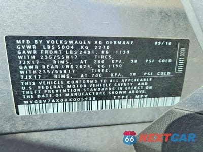 Zdjęcie 13 z 13 samochodu: 2017 VOLKSWAGEN TIGUAN WOLFSBURG VIN:WVGSV7AX0HK005936 - miniatura