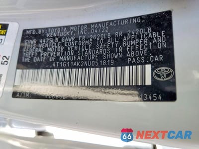 Zdjęcie 12 z 12 samochodu: 2022 TOYOTA CAMRY SE VIN:4T1G11AK2NU051819 - miniatura