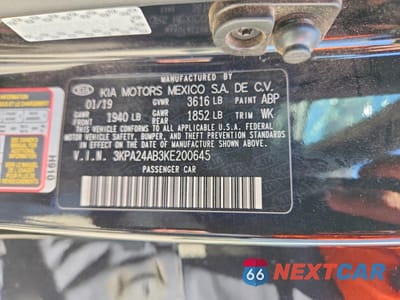 Zdjęcie 12 z 12 samochodu: 2019 KIA RIO S VIN:3KPA24AB3KE200645 - miniatura