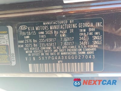 Zdjęcie 13 z 13 samochodu: 2016 KIA SORENTO LX VIN:5XYPG4A3XGG027043 - miniatura