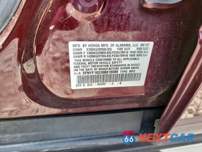 Zdjęcie 13 z 13 samochodu: 2008 HONDA PILOT EXL VIN:5FNYF18538B018688 - miniatura