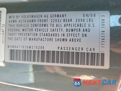 Zdjęcie 12 z 12 samochodu: 2008 VOLKSWAGEN RABBIT VIN:WVWBA71K38W315205 - miniatura