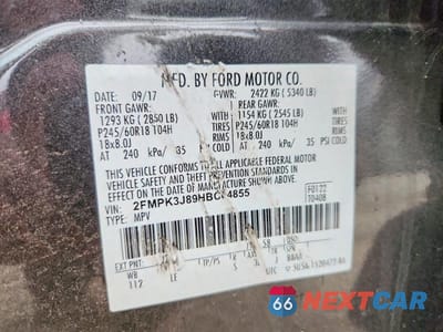 Zdjęcie 12 z 12 samochodu: 2017 FORD EDGE SEL VIN:2FMPK3J89HBC64855 - miniatura