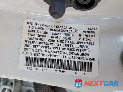 Zdjęcie 13 z 13 samochodu: 2017 HONDA CIVIC EX VIN:2HGFC2F85HH546991 - miniatura