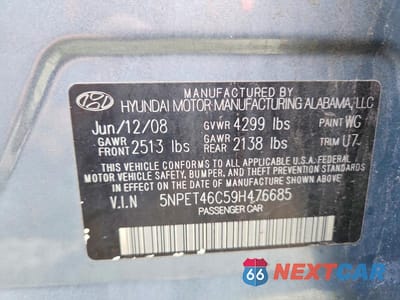 Zdjęcie 13 z 13 samochodu: 2009 HYUNDAI SONATA GLS VIN:5NPET46C59H476685 - miniatura