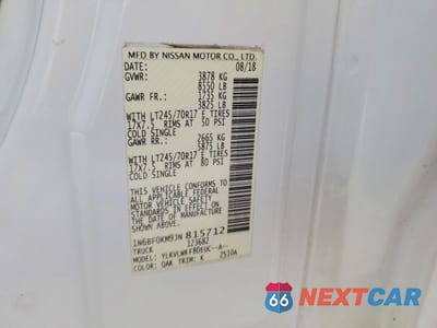 Zdjęcie 13 z 13 samochodu: 2018 NISSAN NV 1500 S VIN:1N6BF0KM9JN815712 - miniatura