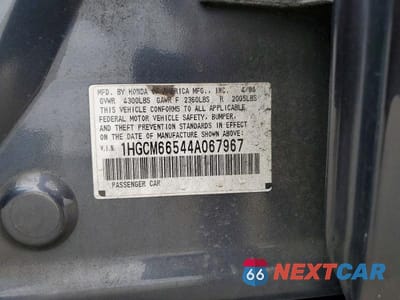 Zdjęcie 12 z 12 samochodu: 2004 HONDA ACCORD EX VIN:1HGCM66544A067967 - miniatura