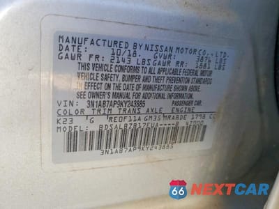 Zdjęcie 12 z 12 samochodu: 2019 NISSAN SENTRA S VIN:3N1AB7AP9KY243885 - miniatura