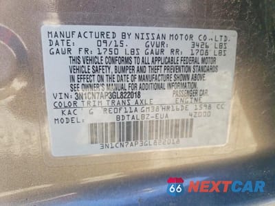 Zdjęcie 12 z 12 samochodu: 2016 NISSAN VERSA 1.6 SV VIN:3N1CN7AP3GL822018 - miniatura