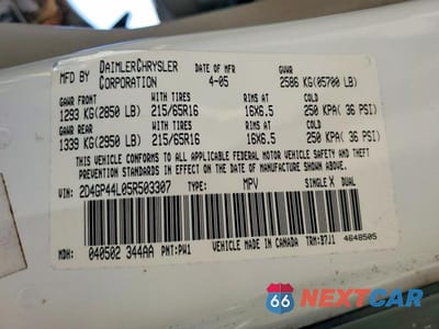 Zdjęcie 13 z 13 samochodu: 2005 DODGE GRAND CARAVAN SXT VIN:2D4GP44L05R503307 - miniatura