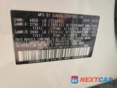 Zdjęcie 14 z 14 samochodu: 2021 SUBARU OUTBACK PREMIUM VIN:4S4BTADC9M3163210 - miniatura