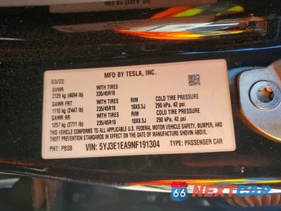 Zdjęcie 12 z 12 samochodu: 2022 TESLA MODEL 3 VIN:5YJ3E1EA9NF191304 - miniatura