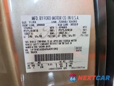 Zdjęcie 12 z 12 samochodu: 2004 FORD F150 VIN:1FTPX14504NA91592 - miniatura