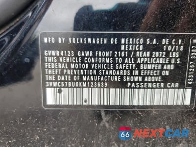 Zdjęcie 12 z 12 samochodu: 2019 VOLKSWAGEN JETTA S VIN:3VWC57BU0KM123639 - miniatura